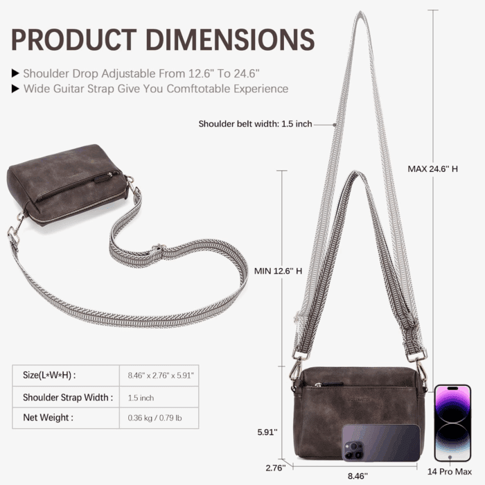 Small Crossbody Purse for Women Triple Zip Cell Phone Leather Handbag with Colored Shoulder Strap - Image 3