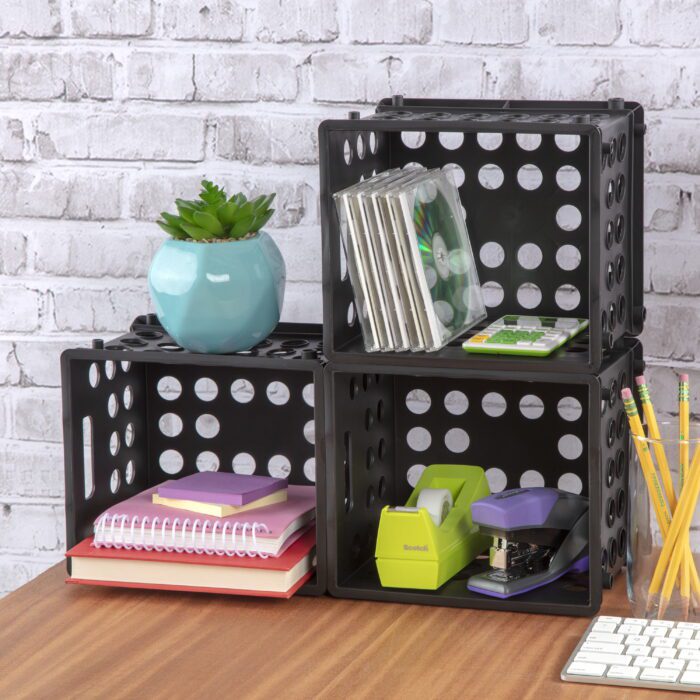 Plastic Storage Cube / Mini Crate, 9” L X 7 3/4” W X 6 1/8” H, Black, Back to College - Image 3