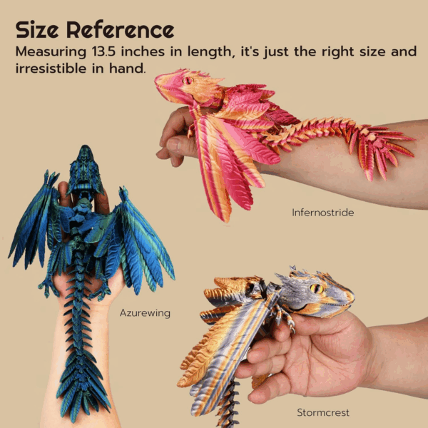 Feathered Wyvern Dragon, 3D Printed Dragon, Articulated Dragon, Fidget Dragon, 3D Printed Toys, Desktop Pet (Infernostride) - Image 3