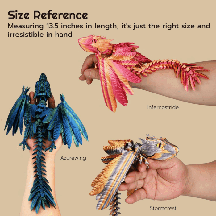 Feathered Wyvern Dragon, 3D Printed Dragon, Articulated Dragon, Fidget Dragon, 3D Printed Toys, Desktop Pet (Infernostride) - Image 3