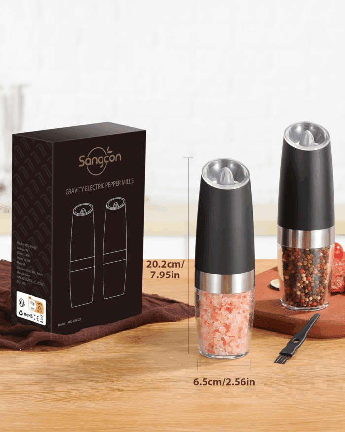 Gravity Electric Salt and Pepper Grinder Set Automatic Shakers Mill Grinder with LED Light, BATTERY POWERED Adjustable Coarseness One Hand Operation, Upgraded Larger Capacity - Image 9