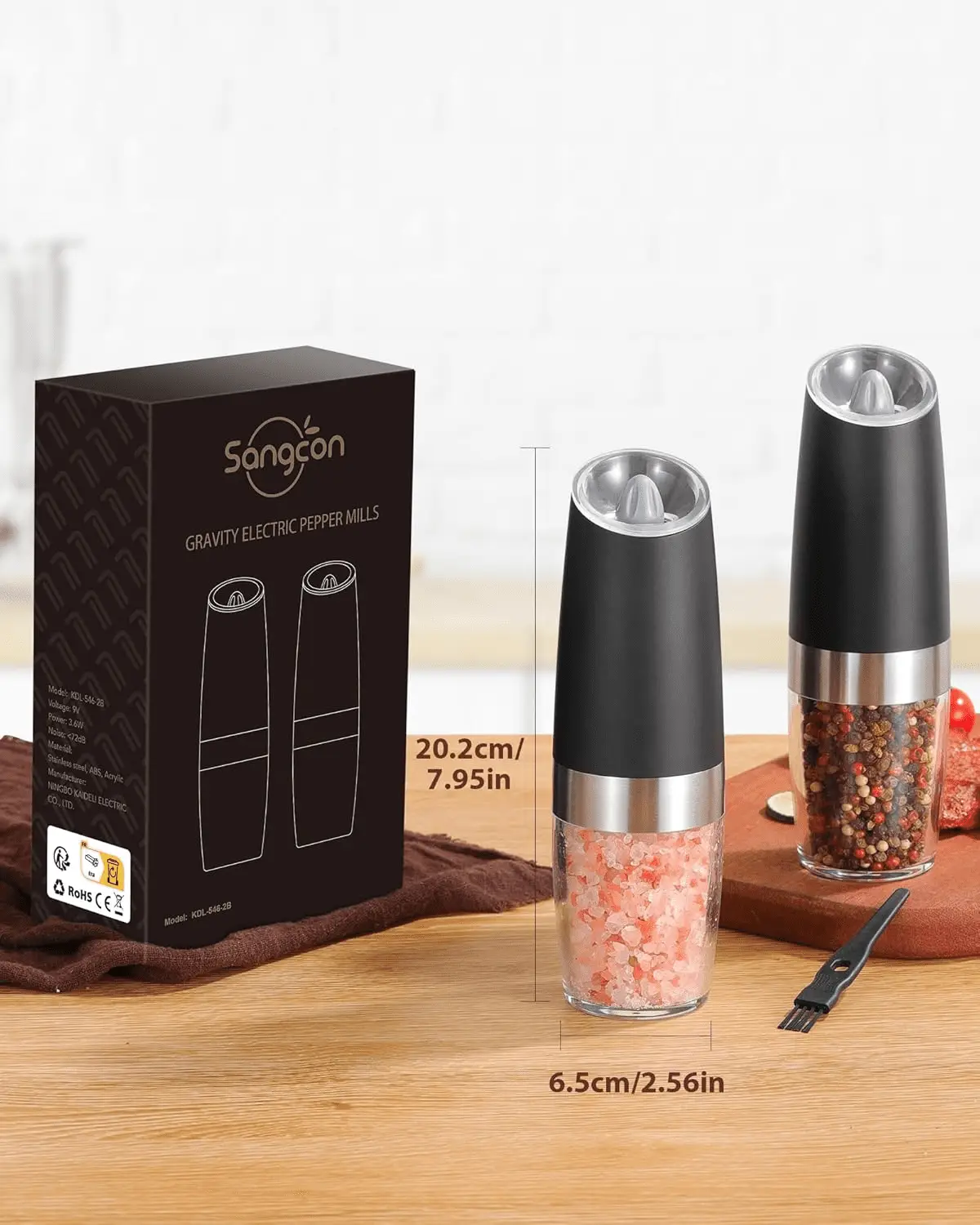 Gravity Electric Salt and Pepper Grinder Set Automatic Shakers Mill Grinder with LED Light, BATTERY POWERED Adjustable Coarseness One Hand Operation, Upgraded Larger Capacity - Image 9