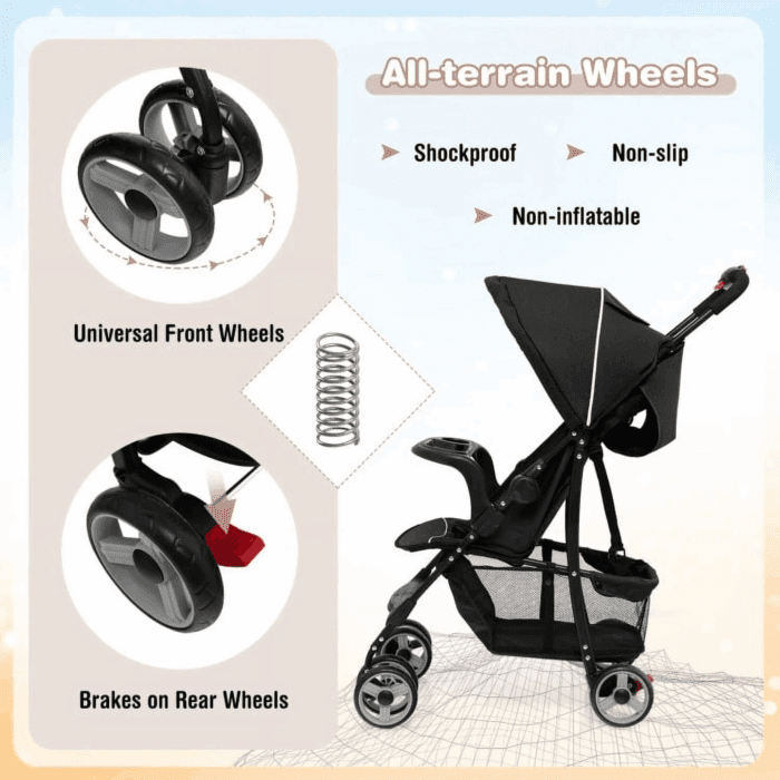 Baby Stroller, Infant Carriage Bassinet Stroller,Toddler Travel Stroller for Airplane with Adjustable Backrest and Canopy - Image 4