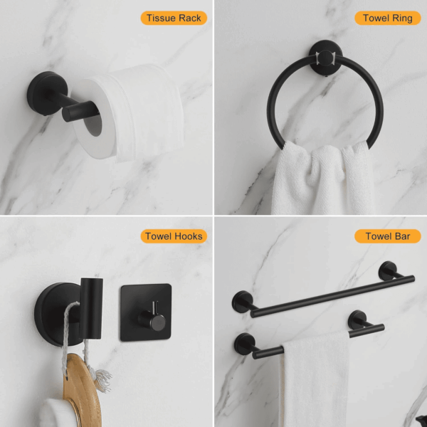 Bathroom Hardware Set 14 Pieces, Black Bathroom Accessories Set Including 24 Inch and 16 Inch Towel Bar, Towel Ring, Toilet Paper Holder and Towel Hooks - Image 3