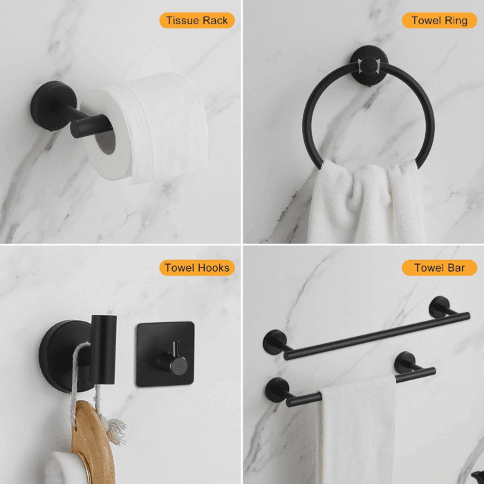 Bathroom Hardware Set 14 Pieces, Black Bathroom Accessories Set Including 24 Inch and 16 Inch Towel Bar, Towel Ring, Toilet Paper Holder and Towel Hooks - Image 3