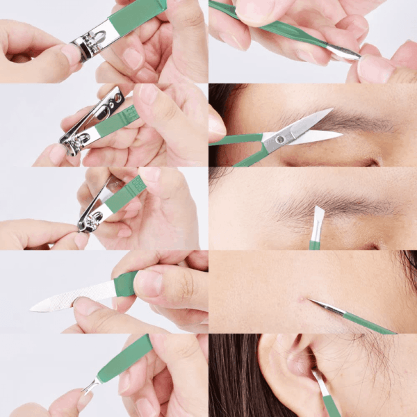Manicure Set 10 in 1 Stainless Steel, Nail Clippers Scissors Pedicure Tools Kit - Portable Travel Grooming Kit for Men and Women with Leather Case (Jade Green) - Image 4