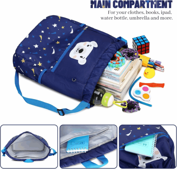 Children Boy Girl Dog Print Drawstring Backpack Outdoor Casaul Portable Shoulder Bag Swim Gymsack Sack Pack Grey - Image 6
