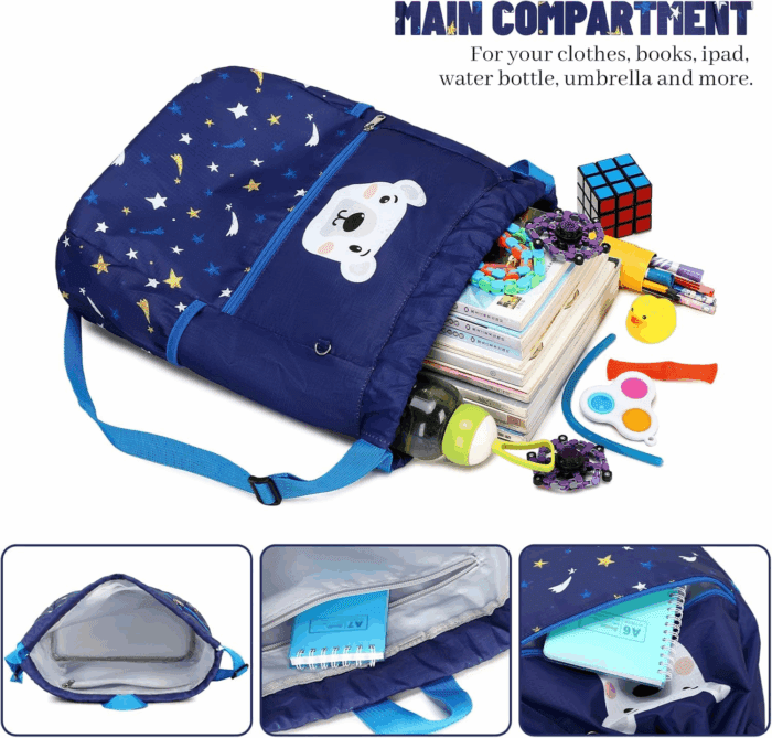 Children Boy Girl Dog Print Drawstring Backpack Outdoor Casaul Portable Shoulder Bag Swim Gymsack Sack Pack Grey - Image 6