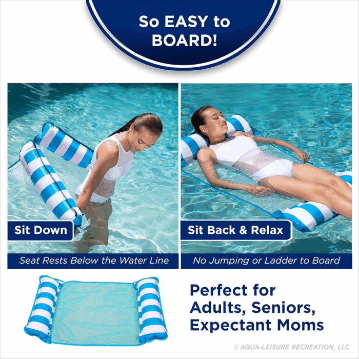 Aqua 4-In-1 Monterey Hammock Pool Float & Water Hammocks – 2-3-4 Multipacks – Multiple Colors/Styles – for Adults and Kids Floating - Image 4