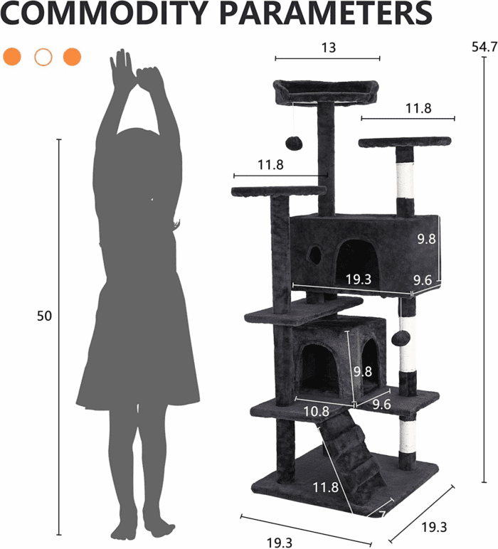 54In Cat Tree Tower for Indoor Cats,Multi-Level Furniture Activity Center with Scratching Posts Stand House Condo Funny Toys Kittens Pet Play House,Dark Gray - Image 7