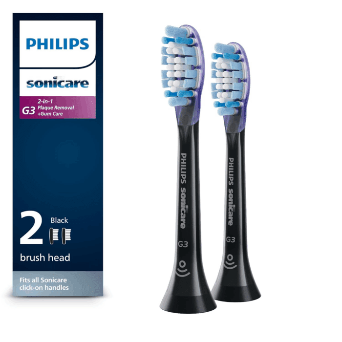 Genuine G3 Premium Gum Care Replacement Toothbrush Heads, 2 Brush Heads, Black, HX9052/95