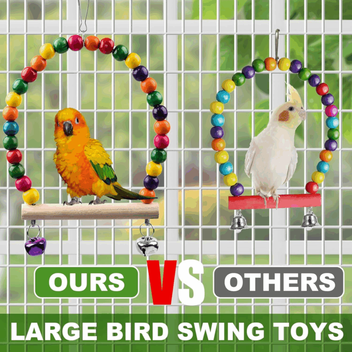 7Pcs Bird Toys for Parakeets & Small Birds - Wooden Perch Swings, Ladder & Climbing Toys for Conure, Cockatiel & Budgie - 18'' - Image 3