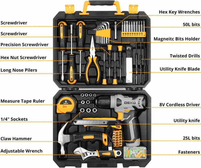 Tool Set：Tool Kit with 8V Cordless Drill,Tool Box with Drill,Hand Drill Set for Men & Women,Home Tool Kits for House Repair,Handyman,Diy 126 Piece - Image 2