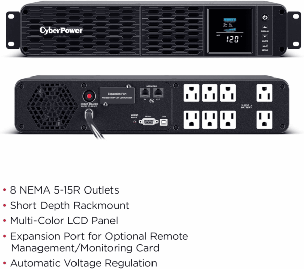 CP1500PFCRM2U PFC Sinewave UPS System, 1500VA/1000W, 8 Outlets, AVR, Short Depth 2U Rackmount - Image 5