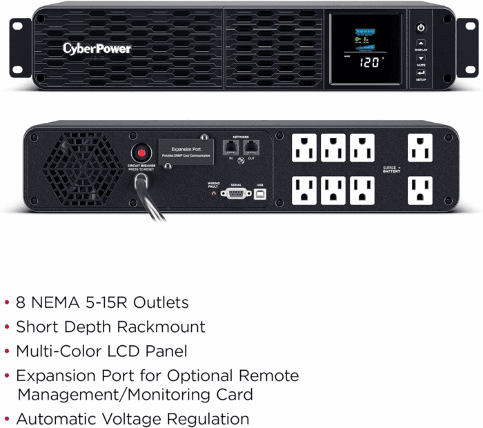 CP1500PFCRM2U PFC Sinewave UPS System, 1500VA/1000W, 8 Outlets, AVR, Short Depth 2U Rackmount - Image 5