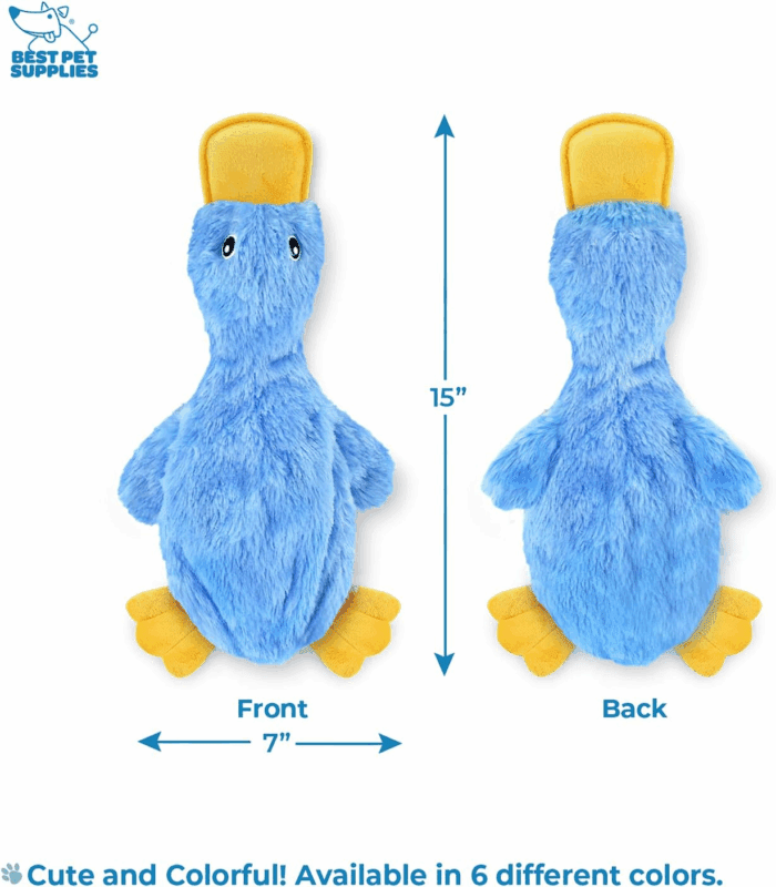 Crinkle Dog Toy for Small, Medium, and Large Breeds, Cute No Stuffing Duck with Soft Squeaker, Fun for Indoor Puppies and Senior Pups, Plush No Mess Chew and Play - Blue - Image 4