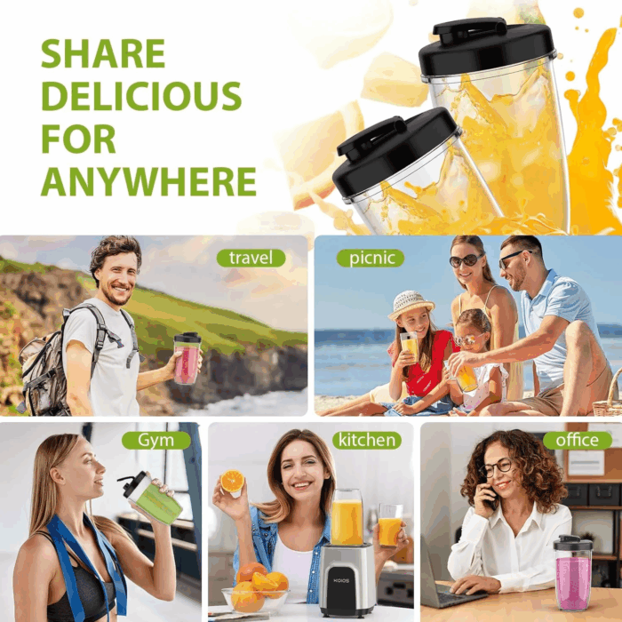 18 Oz. Single Speed Countertop Blenders for Shakes and Smoothies with 2X18.6Oz and 10Oz Cups - Image 2