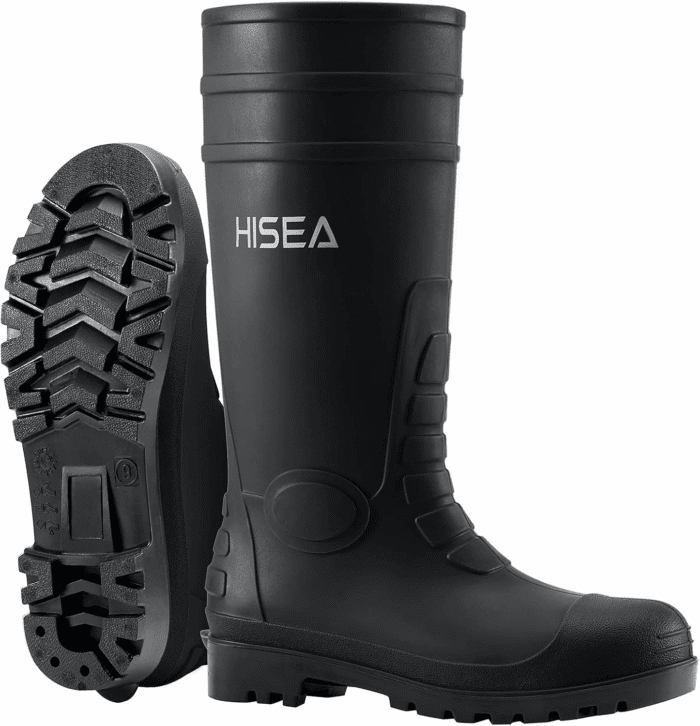 Men'S Steel Toe Rain Boots PVC Rubber Boots, Waterproof Garden Fishing Outdoor Work Boots, Durable Slip Resistant Knee Boots for Agriculture and Industrial Working