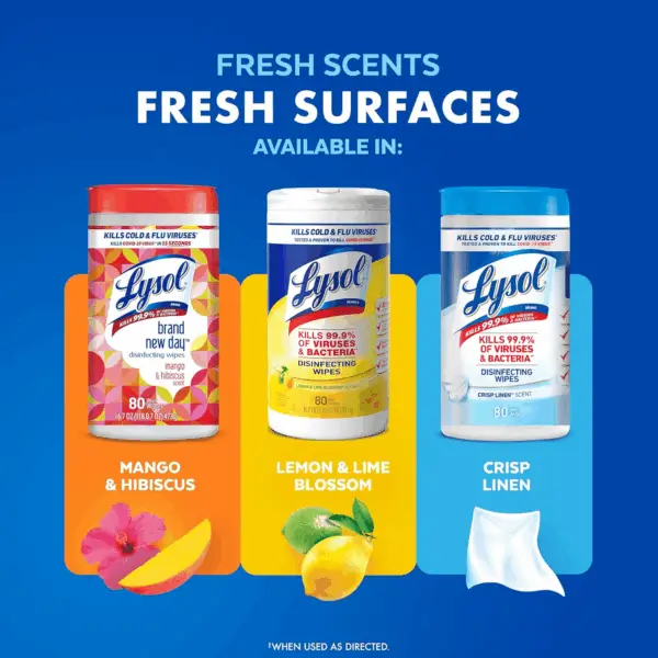 Disinfectant Wipes, Multi-Surface Antibacterial Cleaning Wipes, for Disinfecting and Cleaning, Lemon and Lime Blossom, Pack of 4 (Packaging May Vary) - Image 8