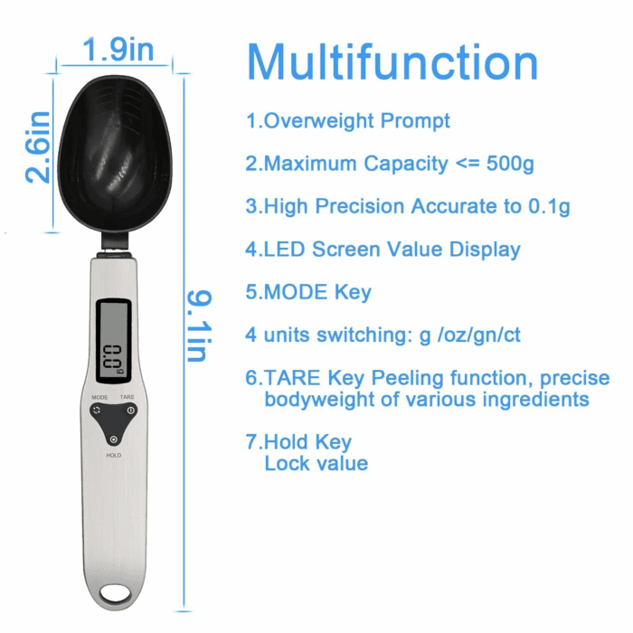 Kitchen Spoon Scale Digital Food Scale Weighing Tools Household LCD Display,500G/0.1G ,Support Unit G/Oz/Gn/Ct - Image 6