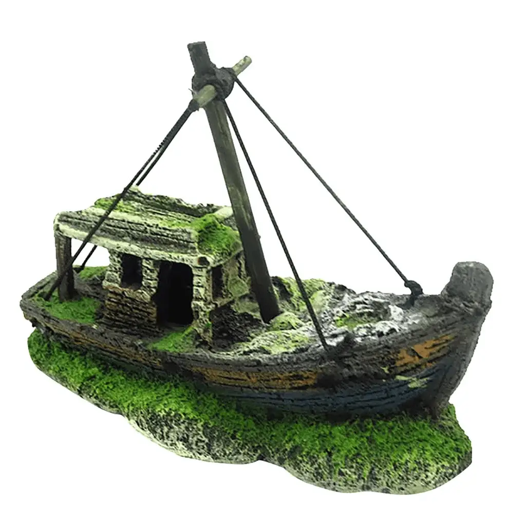 a Sunken Ship Decoration Aquarium Accessories Aquarium Fish Tank Landscape Pirate Ship Wreck Ship Decor Resin Boat Ornament
