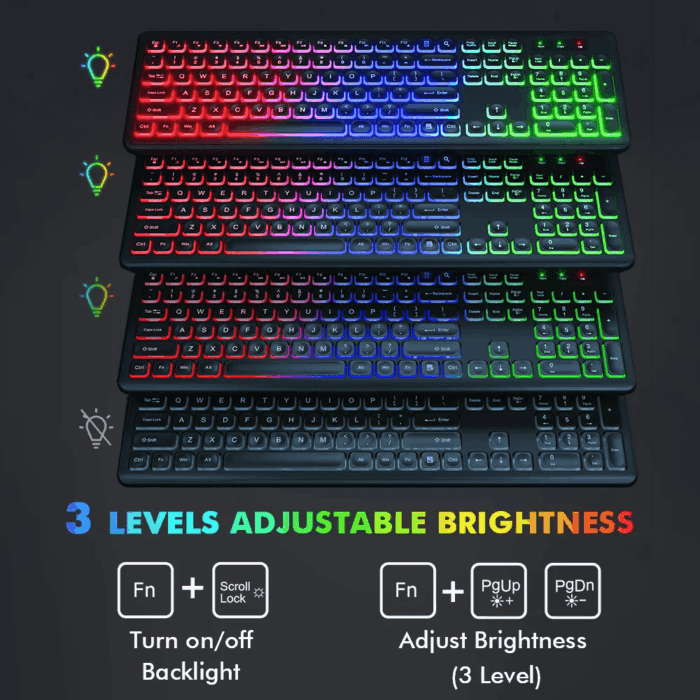 Wireless Keyboard and Mouse Combo RGB Backlit Rechargeable 2.4Ghz Quiet 108 Keys Keyboard-Black - Image 2
