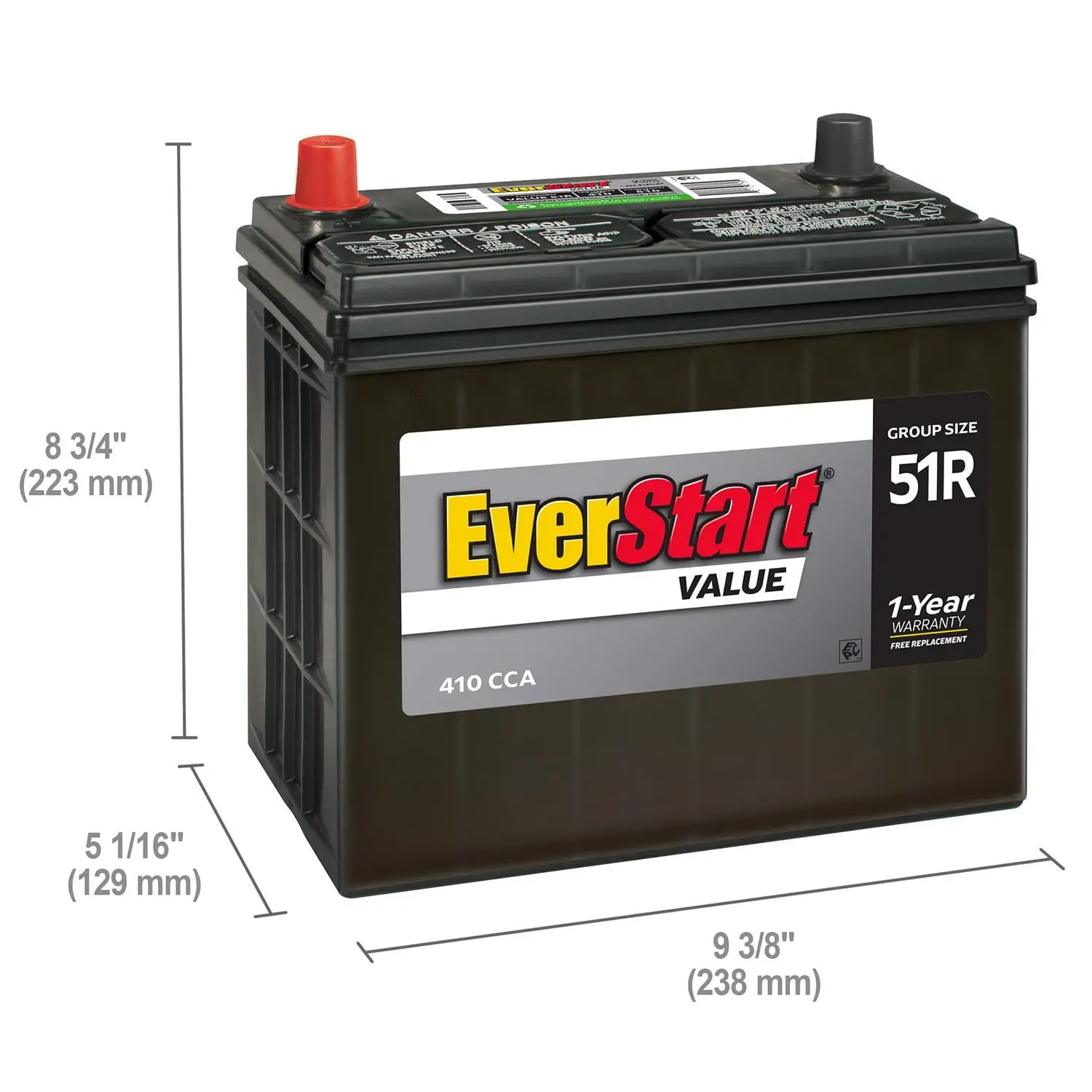Value Lead Acid Automotive Battery, Group Size 51R 12 Volt, 410 CCA - Image 8