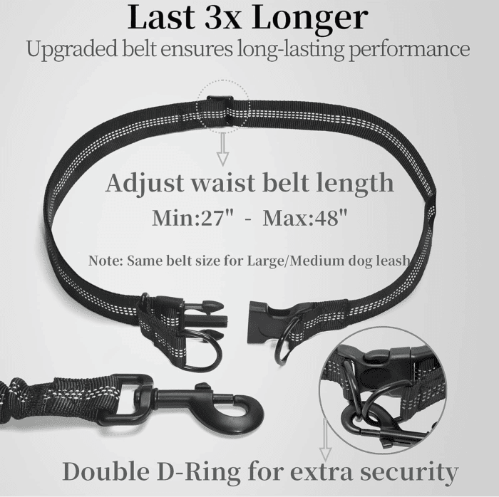 Hands Free Dog Leash with Zipper Pouch, Dual Padded Handles and Durable Bungee for Walking, Jogging and Running Your Dog (Large, 25-120 Lbs, Black) - Image 4