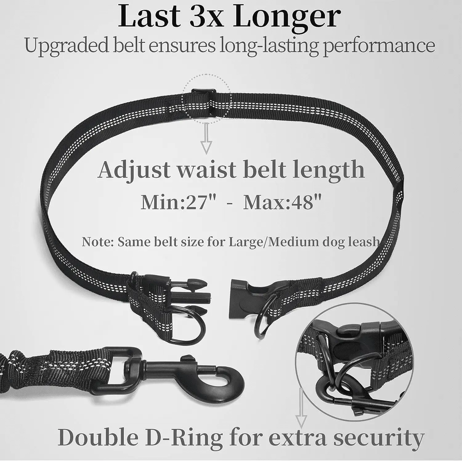 Hands Free Dog Leash with Zipper Pouch, Dual Padded Handles and Durable Bungee for Walking, Jogging and Running Your Dog (Large, 25-120 Lbs, Black) - Image 4