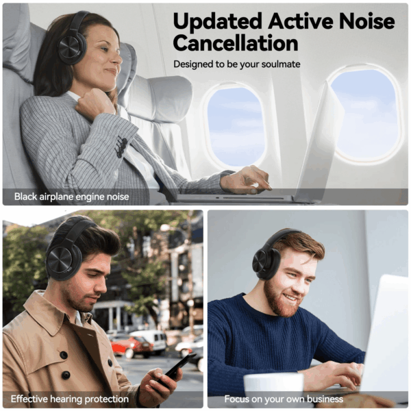 E9 Noise Cancelling Headphones,Wireless Bluetooth over Ear Headphones with Microphone - Black - Image 5
