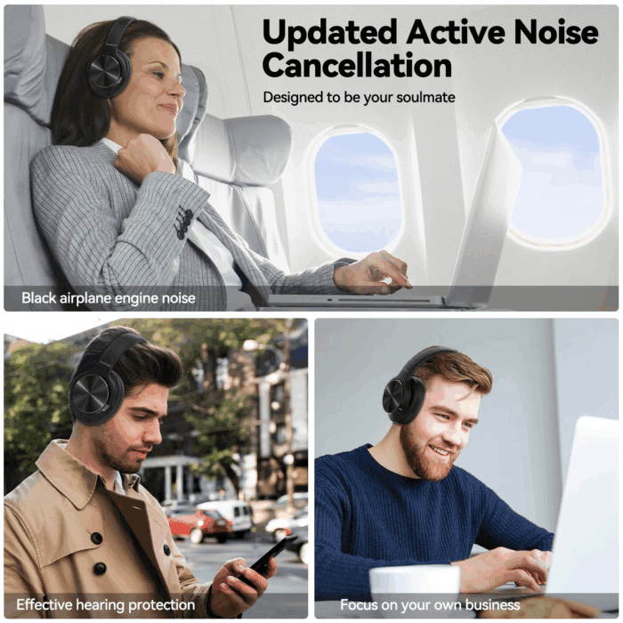 E9 Noise Cancelling Headphones,Wireless Bluetooth over Ear Headphones with Microphone - Black - Image 5