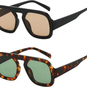 Trendy Square Aviator Sunglasses for Women Flat Top Designer Stylish Frame Sun Glasses Vintage Shades