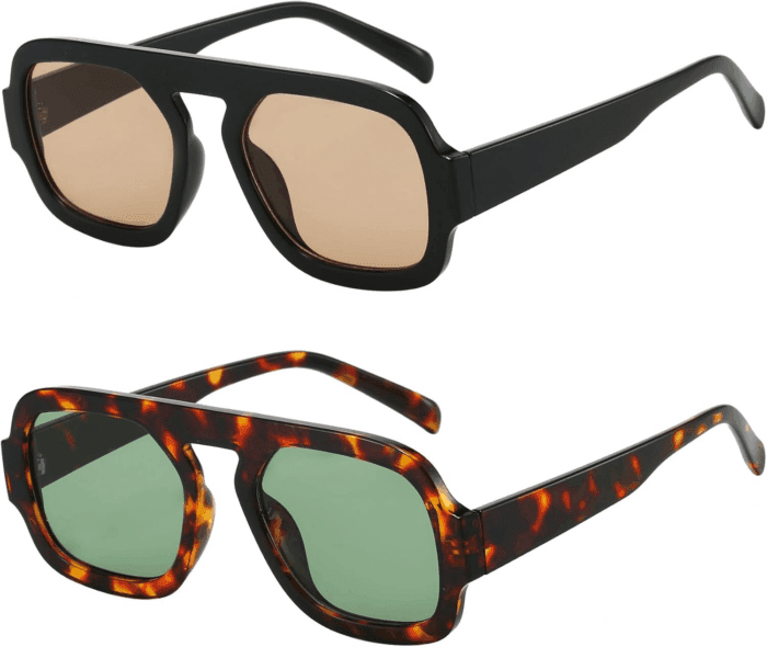 Trendy Square Aviator Sunglasses for Women Flat Top Designer Stylish Frame Sun Glasses Vintage Shades