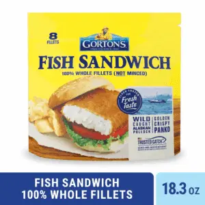Gorton’S Breaded Fish Sandwich Cut from 100% Whole Fish Fillets (Not Minced), Wild Caught Alaskan Pollock, Frozen, 8 Count, 18.3 Ounce Resealable Bag