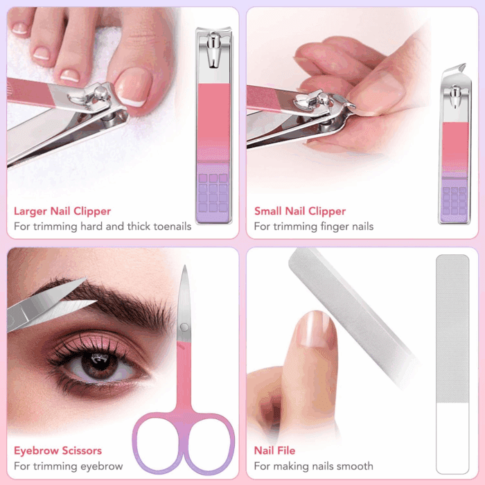 Tweezers Set for Facial Hair Removal Women, 8Pcs Precision Eyebrow Tweezers Nail Clipper Set Eyebrow Plucker Men for Ingrown Hair Removal (Pink) - Image 5