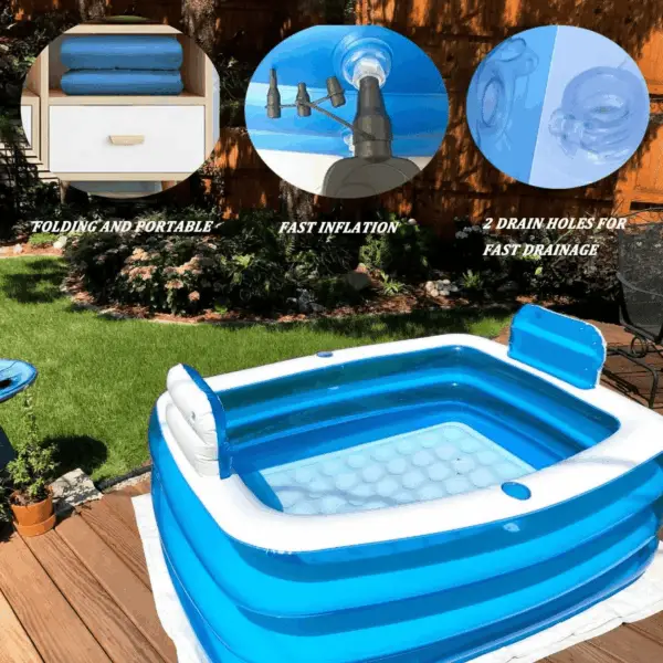 Double Inflatable Bathtub with Electric Air Pump and Bath Pillow Headrest, Portable Blow up Bath Tub for Adults, Outdoor & Indoor Freestanding Foldable Spa Tub with Drainage Cup Holder - Image 3