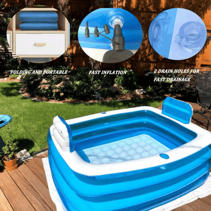 Double Inflatable Bathtub with Electric Air Pump and Bath Pillow Headrest, Portable Blow up Bath Tub for Adults, Outdoor & Indoor Freestanding Foldable Spa Tub with Drainage Cup Holder - Image 3