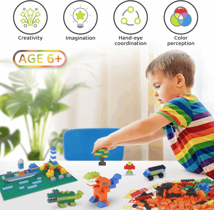 1100 Pieces Building Bricks, Compatible with Lego Classic Building Blocks Bulk with Baseplates, Doors Windows and Wheels, STEM Creative Construction Toys for 6 7 8 9 10 11 12 Year Old - Image 6