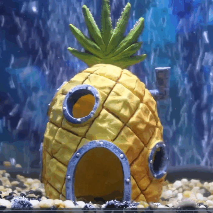 Spongebob Pineapple Home Aquarium Decor, Yellow & Orange Resin - 3" X 3.25" X 5.25" - Image 2