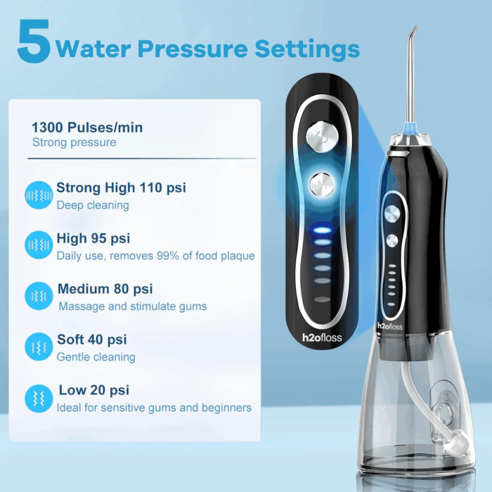 Water Dental Flosser Teeth Pick -Portable Oral Irrigator with 5 Modes, Rechargeable IPX7 Waterproof Orthodontic Teeth Cleaner Pick Cordless for Home Travel-300Ml Water Tank - Image 2