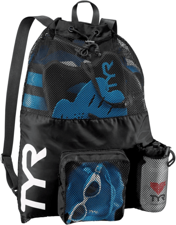 Big Mesh Mummy Backpack for Wet Swimming, Gym, and Workout Gear, Blue/Yellow - Image 4