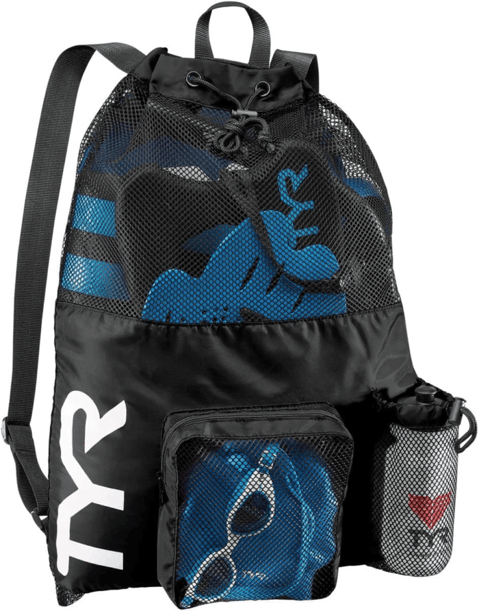 Big Mesh Mummy Backpack for Wet Swimming, Gym, and Workout Gear, Blue/Yellow - Image 4