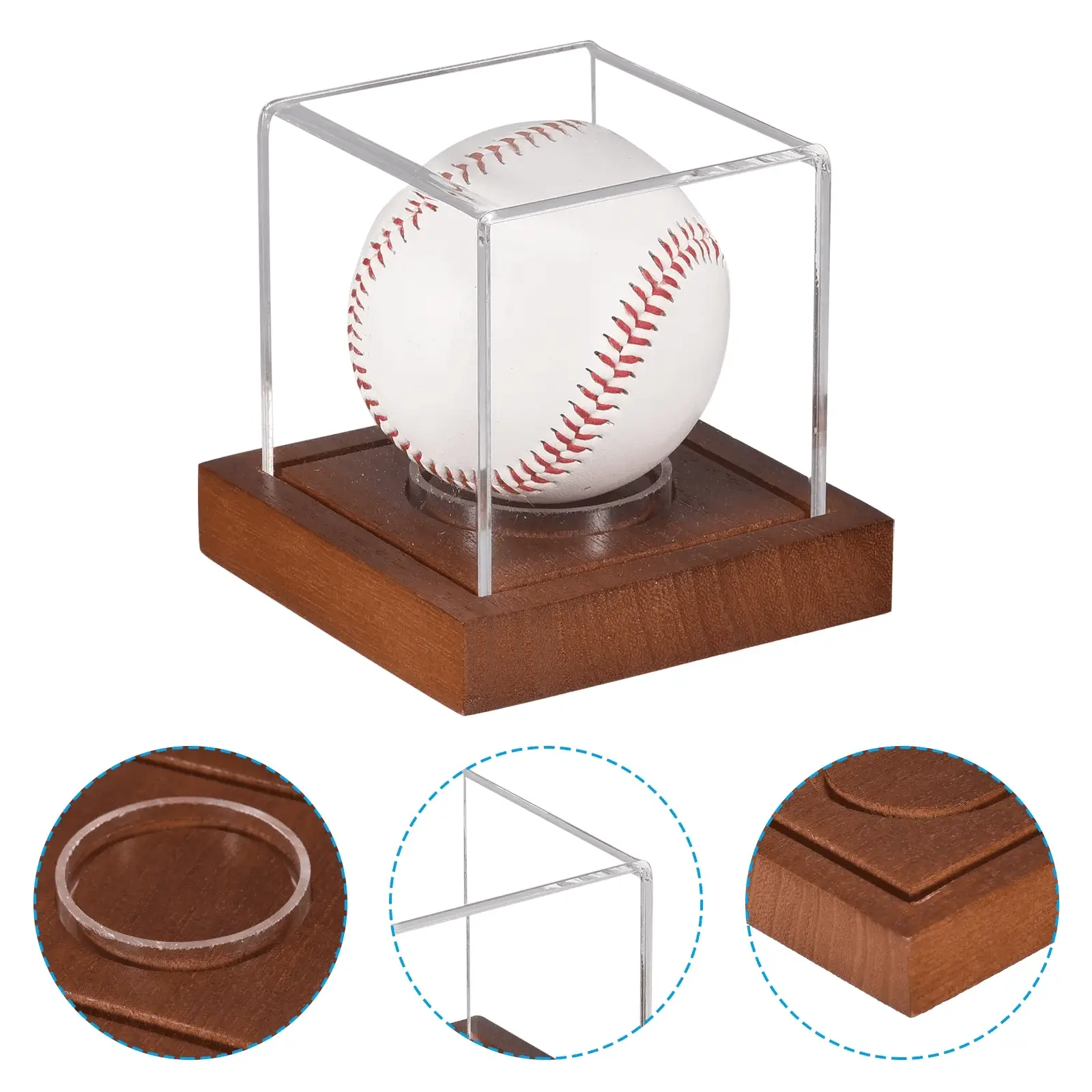 Baseball Display Case with Wooden Base, Acrylic Baseball Holders for Display Memorabilia Ball Pine Wood - Image 3