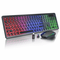 Wireless Keyboard and Mouse Combo RGB Backlit Rechargeable 2.4Ghz Quiet 108 Keys Keyboard-Black