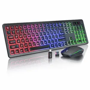 Wireless Keyboard and Mouse Combo RGB Backlit Rechargeable 2.4Ghz Quiet 108 Keys Keyboard-Black