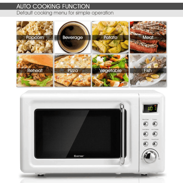 0.7Cu.Ft Retro Countertop Microwave Oven 700W LED Display Glass Turntable White - Image 6