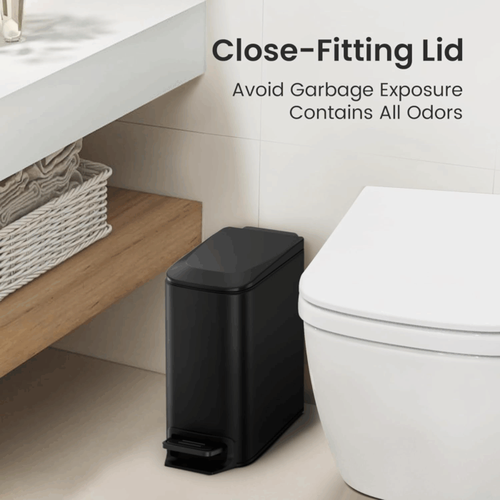 Small Bathroom Trash Can with Lid Soft Close, Step Pedal, 6 Liter / 1.6 Gallon Stainless Steel Garbage Can with Removable Inner Bucket, Anti-Fingerprint Finish (Matt Black) - Image 8