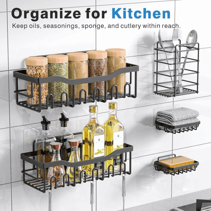 Adhesive Shower Caddy, 5 Pack Rustproof Stainless Steel Bath Organizers with Large Capacity, No Drilling Shelves for Bathroom Storage & Home Decor - Image 6