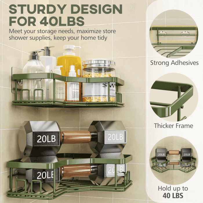 Shower Caddy Organizer, 3-Pack Corner Shower Caddy Organizer Shelves Storage Rack Accessories for Bathroom Countertop Home Decor Set, Forest Green - Image 3