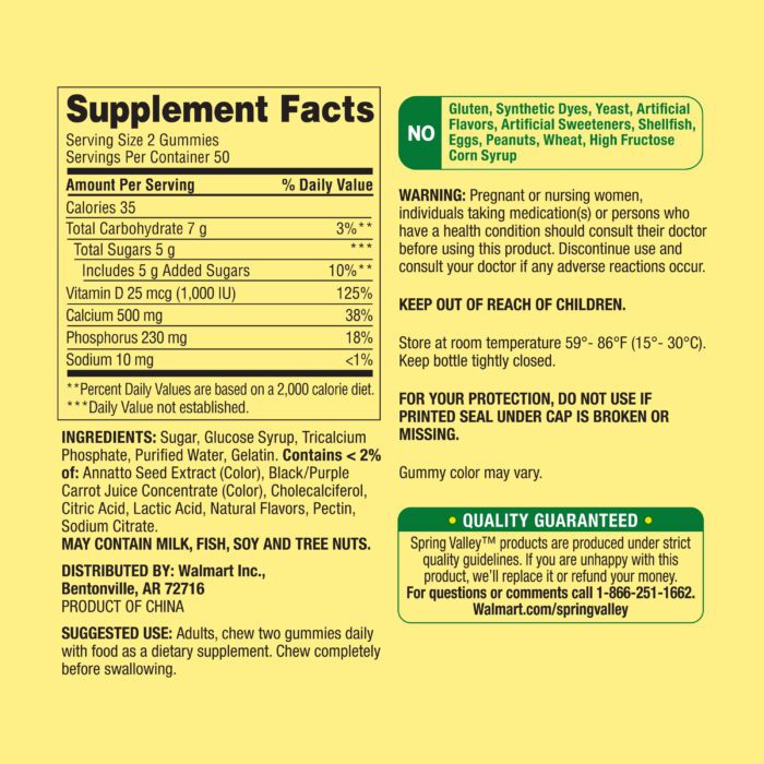 Calcium 500 Mg plus Vitamin D 25 Mcg Bone Health Dietary Supplement Gummies, 100 Count - Image 3